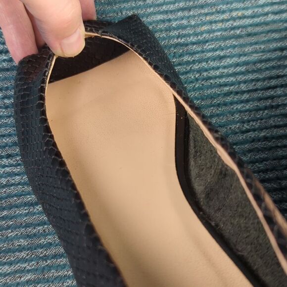 Cole Haan Morgan Peep Toe Ballet Flats Black Leather Uppers Embossed Snakeskin - Picture 13 of 16